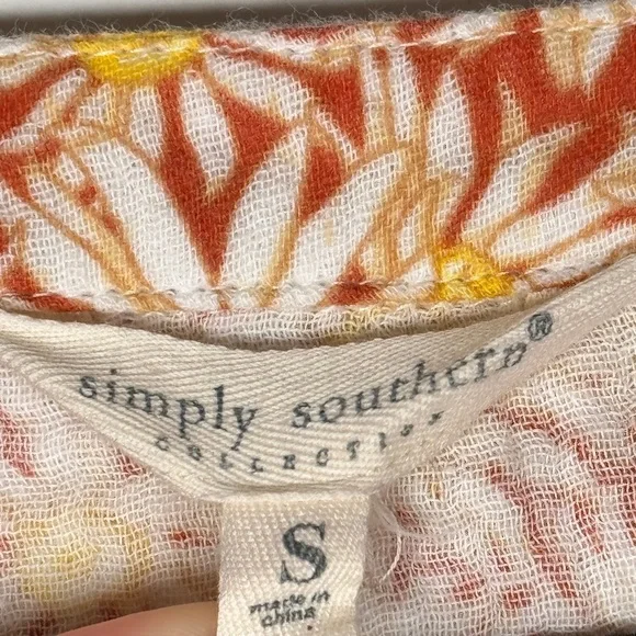 Simply Southern Smocked Crop Blouse Floral Daisy Print Boho Festival Concert S - Picture 7 of 9